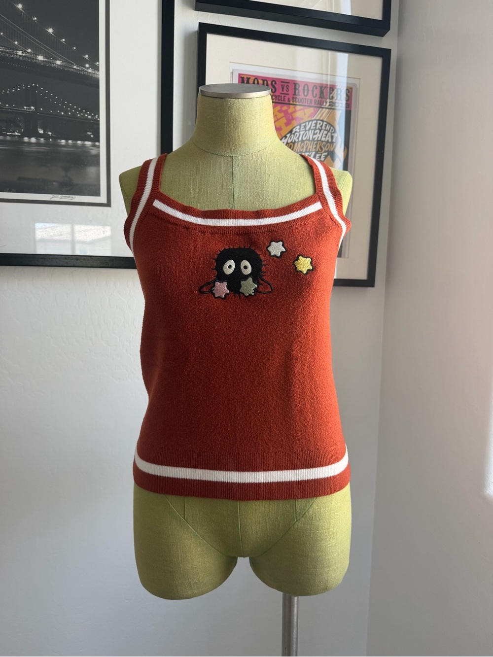 Her Universe Spirited Away soot sprite Rust Orange and White Sweater